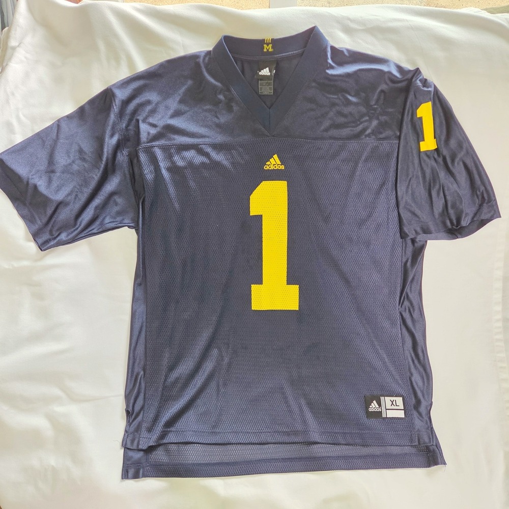 Adidas Michigan Football Jersey Mens XL Navy Blue Excellent #1 Mesh 7922A 08